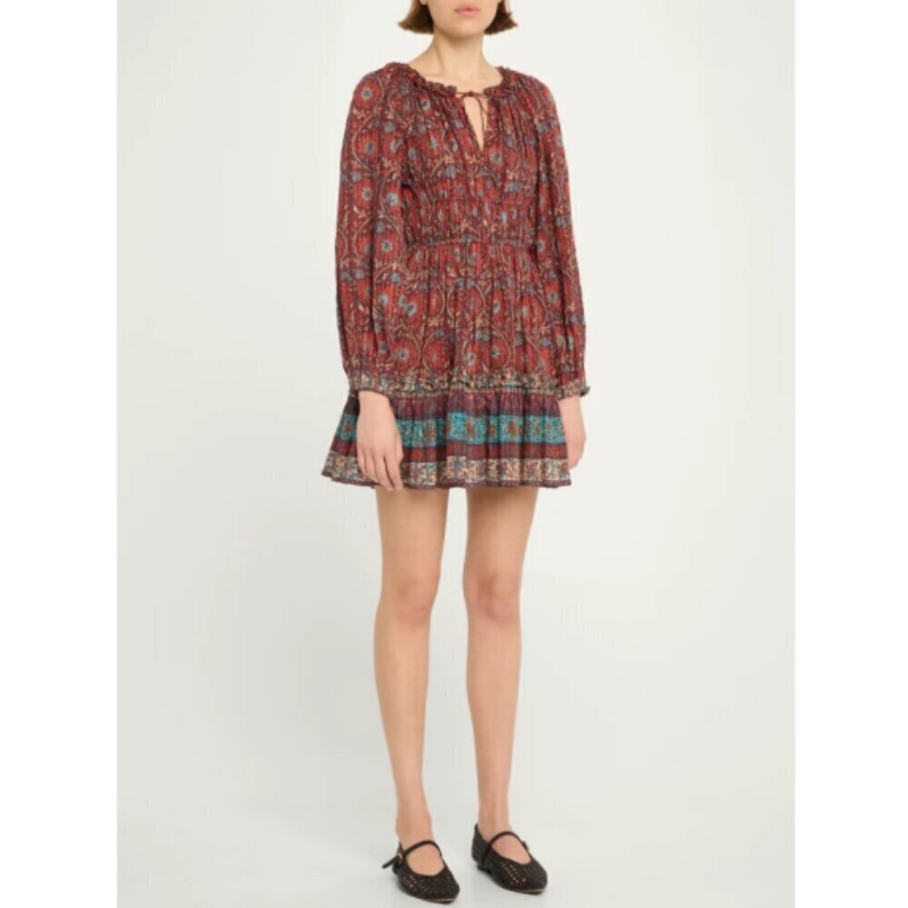 ULLA JOHNSON 'Val' Floral-Print Cotton-Blend Mini-Dress, Pomegranate